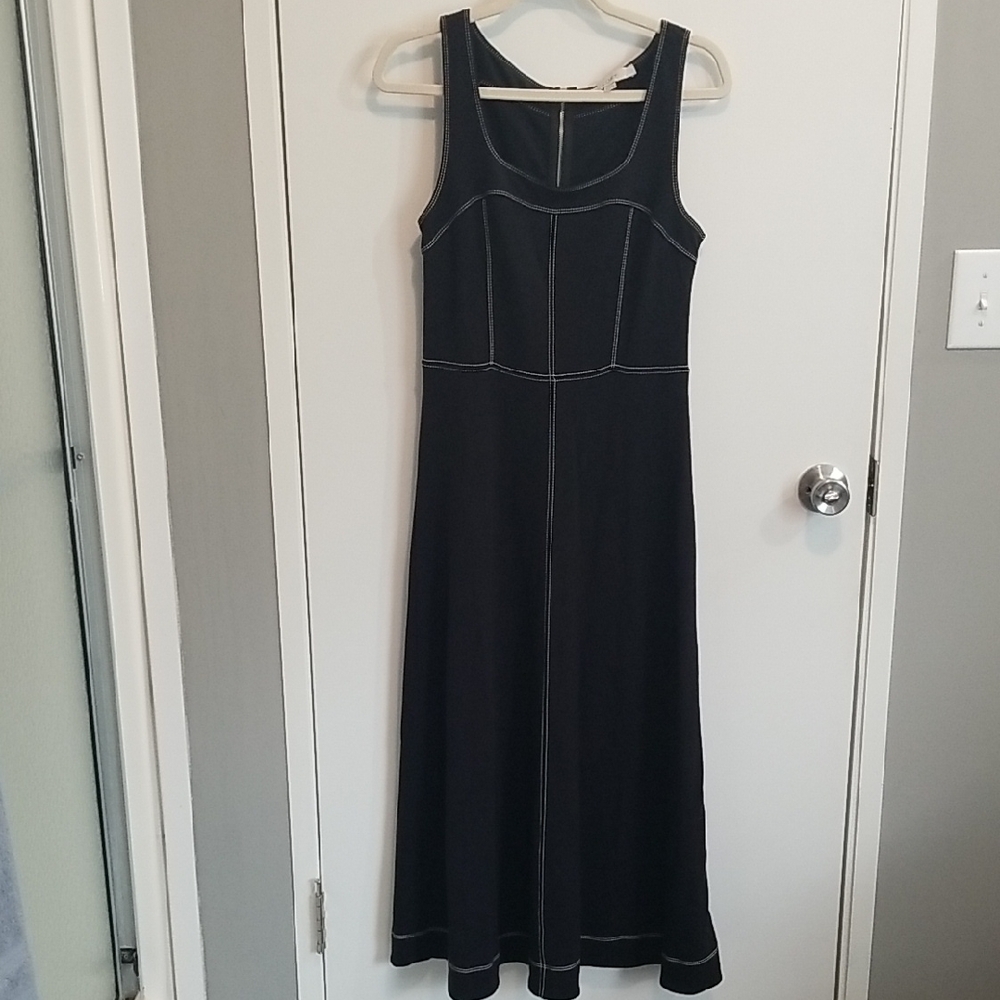 LOFT Black Maxi Dress with White Stitching
